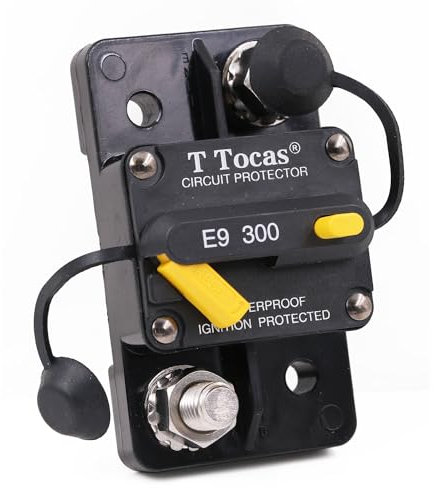 T Tocas Disjoncteur Hi-Amp M10 Posts de 300 amp avec réinitialisation manuelle commutable pour système de batterie solaire audio de voiture de bateau 12V - 48V CC, étanche (300A)