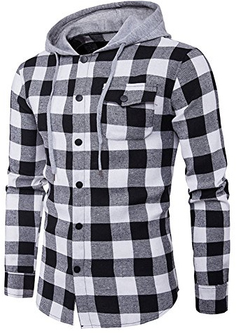 semen Herren Hemd Flanellhemd Kapuze gebürstete Baumwolle kariert Langarm Herbst Slim Fit Modern Freizeithemd Hooded Sweat Sleeve Shirt Jacke Winter
