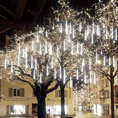 EOANT Meteor Schauer Regenlicht, Solar 360LED im Freien Weihnachten Regenlicht Schneeflocke Eis String Licht 10 Rohre 30cm Weihnachtsgarten Hochzeitsfeier Baum Balkondekoration (Cold White)