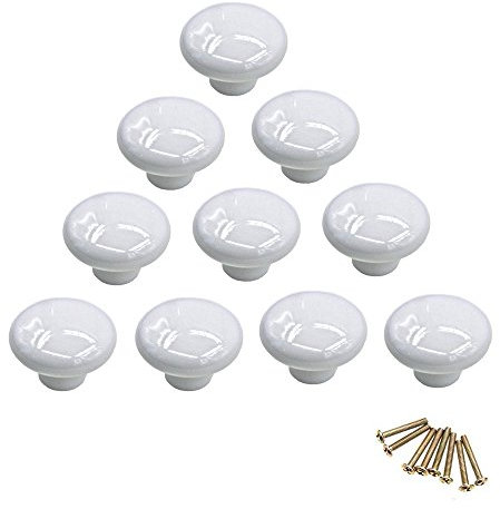 NUODWELL 10Pcs Round Colorful Ceramic Cabinet Knobs Single Hole Pull Handle for Drawer,Cupboard,Dresser,Door (White)
