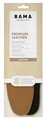 Bama Premium Leather – Qualitäts-Einlegesohlen, Schuheinlagen aus Leder, stoßdämpfende Sohlen mit Aktivkohle für Erwachsene, 1 Paar - 44 EUR