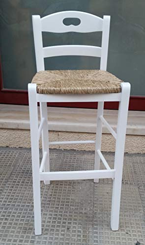 Snack Tabouret en paille, hauteur 67 cm, laqué blanc.