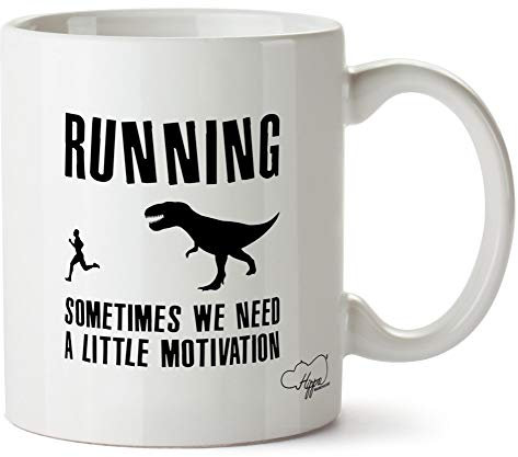 Hippowarehouse Running Sometimes we Need a Little Motivation - Dinosaur Printed Mug Cup Ceramic 10oz