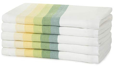 Sticky Toffee 100% Cotton Tea Towel - Multicoloured Green Herringbone Stripe Pattern, Pack of 5 | Kitchen Towel Set | Absorbent, Strong, Quick Dry | Home & Bathroom Accessories