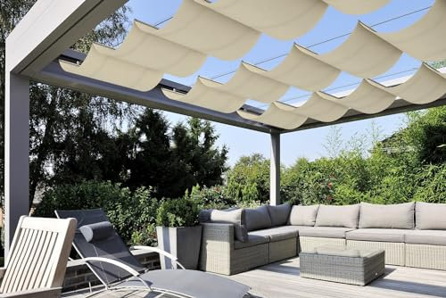 COARBOR Copertura a onde retrattili per paralumi pergolati impermeabile 4'Wx16'L Beige Slide Wire estensibile ombra tenda tenda vela per patio ponte gazebo