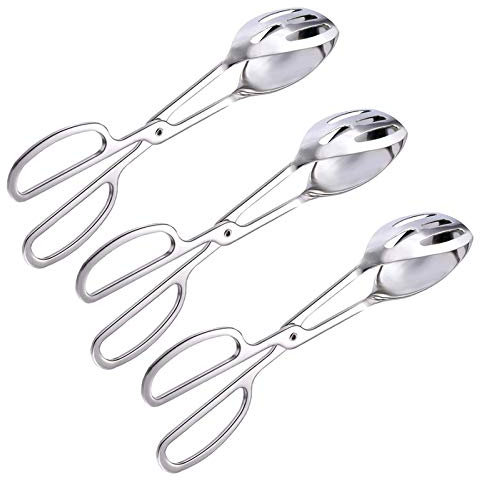 Buffetzange, Auhoky Edelstahl Salatzange (stark greifen und multifunktional), Kuchenzange Brotzange Verdickung Lebensmittelzange für Küche Buffet Party Catering Servieren 3 Stück