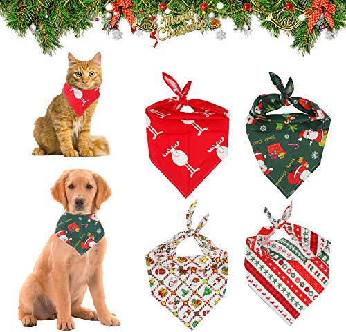 KATELUO Haustier Bandanas,4 Stück Weihnachten Hund Bandanas,Bandana für Hund,Haustier Dreieck Lätzchen,Mit Weihnachtsmann Elchmustern, geeignet für Katzen und Hunde Haustiere (S)