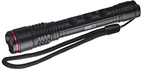 EMOS ultraleichte LED-Metall-Taschenlampe mit Handschlaufe, IP44 wasserdichte und stoßfeste Handlampe mit Fokus, Helligkeit 120lm, Leuchtweite 90m, Laufzeit 7 St, Aluminium, batteriebetrieben,Schwarz