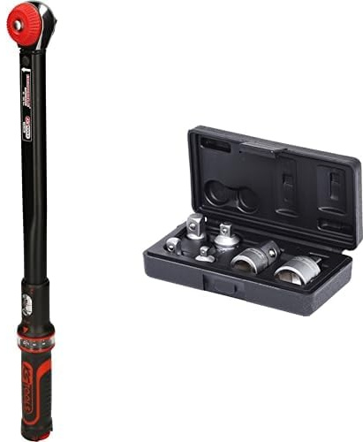 KS TOOLS 516.1402 - Clé Dynamométrique - Gamme ERGOTORQUEprécision- 1/2 - 40-200 Nm - Avec Verrouillage Quick Lock - En Acier Laqué Bleu & 911.0106 Coffret augmentateurs / réducteurs - 6 pcs