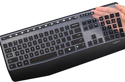 Keyboard Cover for Logitech MK345 Wireless Combo Full-Sized Keyboard, Logitech MK345 K345 Wireless Keyboard Cover, Ultra Thin Logitech MK345 Accessories Silicone Keyboard Protector Skin -Black