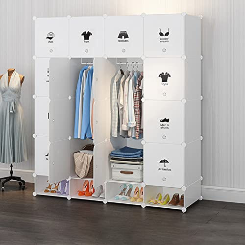 HUOLE 16 Würfel DIY Regalsystem Kleiderschrank Offen Kunststoff Garderobe mit Türen Garderobenschrank,modularer Kombischrank, platzsparendes Steckregalsystem