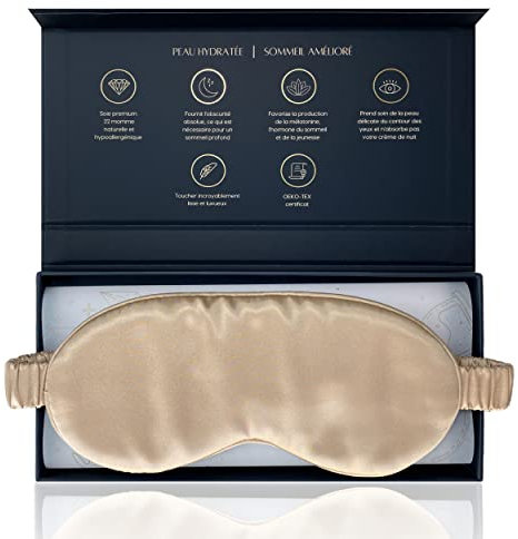 Andromeda Masque de sommeil 100% soie naturelle biologique | Bandeau de nuit occultant pour protéger les yeux de la lumière | Blackout pour dormir en voyage | Cadeau pour femme et homme | Champagne