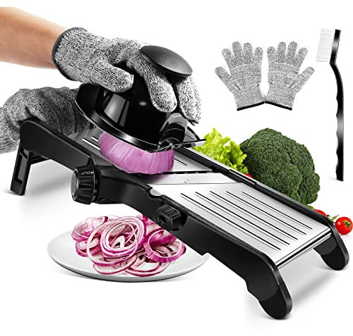 MASTERTOP Mandoline de Cuisine Réglable et Professionnelle, Coupe-Légumes Multifonctions en Acier Inoxydable, avec Lame Tranchante Intégrée, Mandoline Japonaise pour Tranche, Julienne et Gaufre