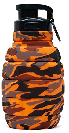 Tufcup Spit Cup Spittoon Bottle - Reusable Spit Dipping Cup with Lid - Collapsible Spill Resistant Leak Proof Silicone Body Travel Spitter(Orange Camo)