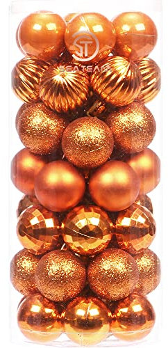 Sea Team 46-Pack Christmas Ball Ornaments with Strings, 30mm/1.18 Mini Size Baubles, Shatterproof Plastic Christmas Bulbs, Hanging Decorations for Xmas Tree, Holiday, Wedding, Party, Orange