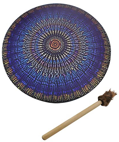 1PC Shamans Drum, Vegan Shaman Alchemical Moon Drum with Drum Stick, Percussion Frame Drum, Handmade Bass Therapy Tool Sound Healing Tool Symbol Shamanic Drums, Blue