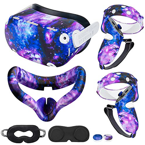 Accessoires pour Oculus Quest 2, Quest 2 VR, coque de protection en silicone, coque VR, coque de manette Quest 2 Touch, housse de protection pour objectif, couvre-yeux jetable. (Violet étoilé)