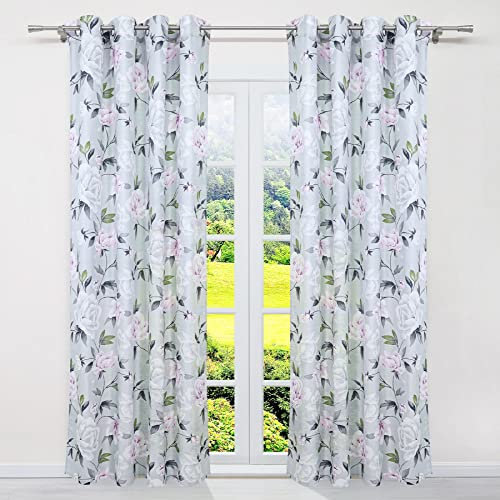 SCHOAL Gardinen mit Ösen Blickdichte Vorhänge Landhaus Ösenschal Wohnzimmer Gardinenschal mit Blumen Muster 1 Stück BxH 135x245cm