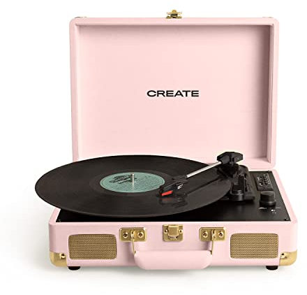 CREATE/Record Player Pop/Tocadiscos portátil de maletín Rosa/con Bluetooth USB, SD, MicroSD y Mp4