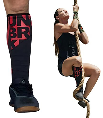 UNBROKENSHOP Shin Sleeves Pro Red 7mm Neoprene, Weightlifting, Deadlift, Rope Climb, Box Jumps for Men and Women, Single (S/M)