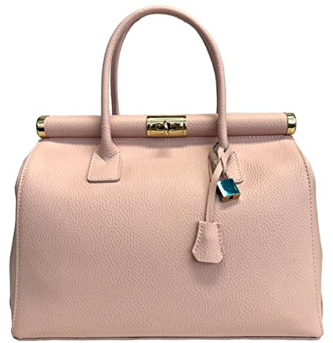 Modarno Handbag Borsa Donna a Mano Pelle con Tracolla Bauletto 35x28x16 cm (Rosa)