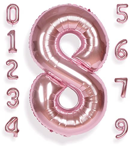 AULE Luftballon Zahl 8 Rosegold: XXL 101 cm Folienballon Geburtstag Rose Gold 8 Jahre Helium Ballon Roségold Kinder Junge Mädchen Zahlenballon für Babyparty Jubiläum Deko