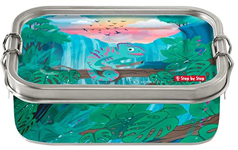 Step by Step Edelstahllunchbox „Chameleon Joshy“, grün-türkis, mit Trennwand und Klickverschluss, BPA-frei, für Schule und Kindergarten, 0,8L