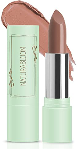 NATURABLOOM Hydrating Vegan Lipstick (Almond), 90% Natural Nude Lipstick | 90% Natural, Long-Lasting, Highly-Pigmented, Moisturising, With Natural Oils, Vitamin E and D, Cream Finish Lip Color