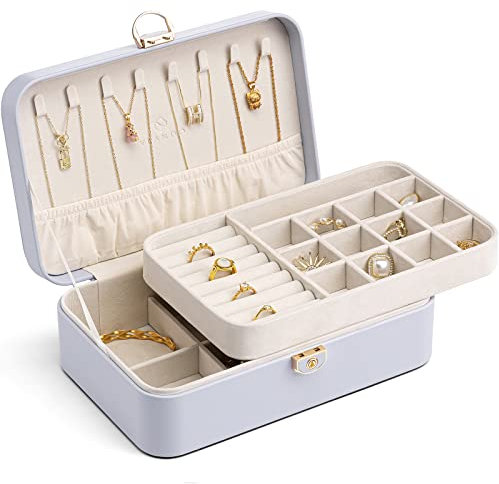 Vlando Schmuckkästchen Mädchen Damen, Doppelschicht Schmuckkasten, Abschließbare Schmuckschatulle, Schmuckaufbewahrung Box für Ringe Ohrringe Armbänder, Schmuckkoffer