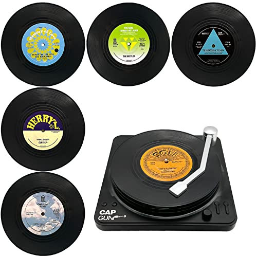 TOTHDATE 6er-Set Schallplatten Untersetzer Set mit Halter, Rund Vinyl Untersetzer rutschfeste Getränke Untersetzer Kaffee Tee Untersetzer Neuheit für Getränke Bars Cafés Home Pub Partys, Stil 2
