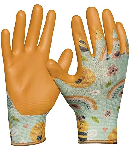 Gebol Gardeluxe „bee-friendly“ Kids, Gartenhandschuhe Kinder im Bienen-Design, Limited Edition Kinder Arbeitshandschuhe mit sehr weicher Beschichtung & angenehmer Passform, 1x Gr. XXS (Gr.5), Gelb
