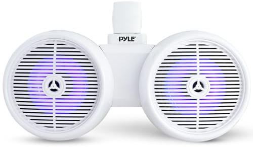 Pyle Dual Waterproof Off-Road Speakers - 8 300W 2-Way Marine Wakeboard Tower Sound System w/LED Light, Full Range Outdoor Stereo Speaker for Car, ATV, UTV, Jeep, Boat, Includes Brackets (White)