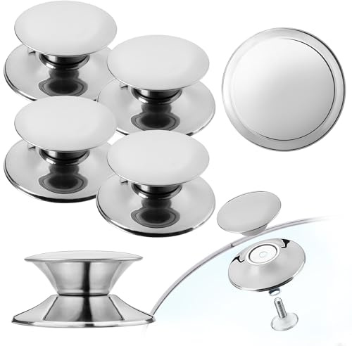 KADAX 4er Set Topfdeckelgriff, feuerfester Deckelknopf aus Kunststoff und Edelstahl, universaler Haltegriff für Topfdeckel, Topfdeckelknopf für Glasdeckel (Silber)