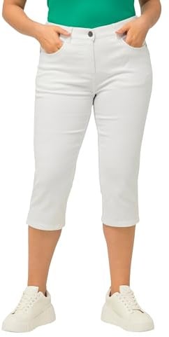 Ulla Popken Damen große Größen Übergrößen Plus Size Capri Jeans Sarah, schmale 5-Pocket-Form, Saumschlitz 818435