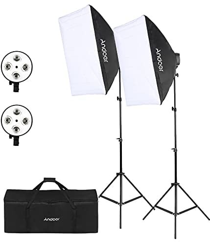 Andoer Studio Photography Kit Softbox Set di illuminazione con Softbox Portalampada 4in 2M Supporto luce Borsa per il trasporto Ritratto in studio Foto del prodotto Streaming live Registrazione video