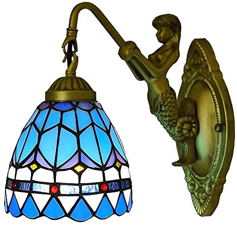 PAZWAHF Wandleuchte Tiffany Stil, 15cm, Blau, Meerjungfrau Arm, Vintage, Jugendstil, für Schlafzimmer, Wohnzimmer, Flur
