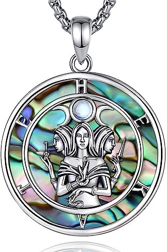 EUDORA Harmony Ball Hekate Dreifache Mondgöttin Mondstein Kette für Damen Sterling Silber 925, Wicca Halskette Amulett Anhänger Witcher Heidnischer Schmuck Esoterik Geschenk für Frauen Mutter, 51cm