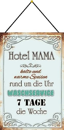 DekoDrom® Blechschild 20x30 cm Hotel Mama immer geöffnet - mit Kordel zum Aufhängen Wand Deko Küche Wohnung Bar Kneipe Sammler Geschenk