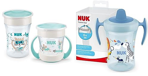 NUK Magic Cup & Mini Magic Cup Trinklernbecher, Duo-Set & Trainer Cup Trinklernbecher | auslaufsicherer Becher mit weichem Trinkschnabel & ergonomischen Griffen