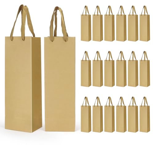CZWESTC Paquete de 20 bolsas de vino de papel kraft con asas, bolsas de botella de vino marrón, bolsas de regalo de vino a granel, bolsas de compras, bolsas de fiesta, bolsas de venta al por menor,