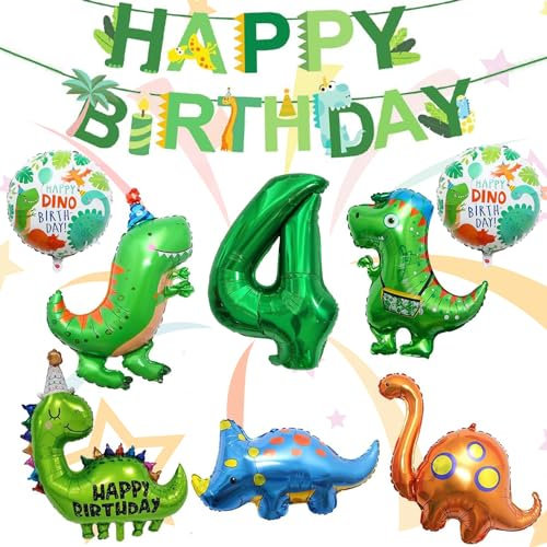 SPERMUOY Dino deko kindergeburtstag 4 Jahre,Dino geburtstag Dino deko Dino party Dino kindergeburtstag Dinosaurier Luftballons Grün Dschungel Geburtstag Dekoration Junge Mädchen