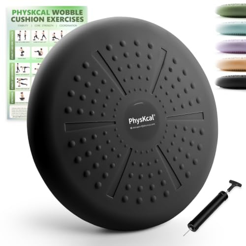 PhysKcal Ø33 cm Balance Kissen, Stabilitätskissen mit Pumpe, Carbon Black