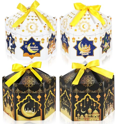 HOWAF 12 Stück Ramadan Geschenkboxen Set, Sechseckige Ramadan Box Ramadan Kareem Geschenkverpackung Box Geschenkschachtel Klein Ramadan Mubarak Box Gift Box Geschenk für Islam Ramadan Dekoration Set