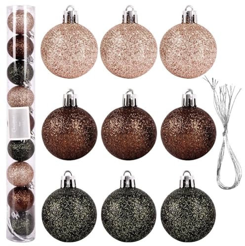 Kugeln Christbaumkugeln Christbaumschmuck Tannenbaumkugeln Weihnachtsdeko Weihnachtskugeln Glitzerkugeln bruchfest bruchsicher perlmuttfarben grün braun 9er-Set 4 cm