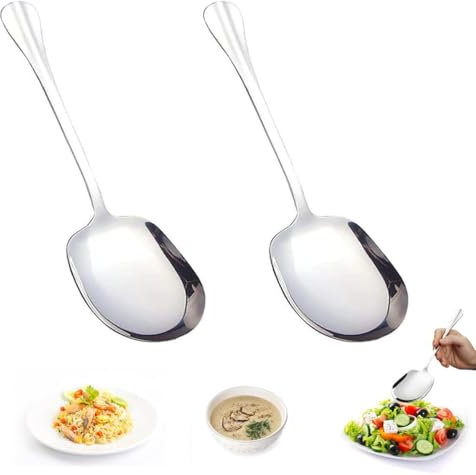 WWYSSZ 2 Piezas Cuchara Para Servir de Acero Inoxidable Con Asas Largas Cucharas de Buffet Grandes, para el Hogar, Hotel, Bufé (25.5 * 7.3cm)