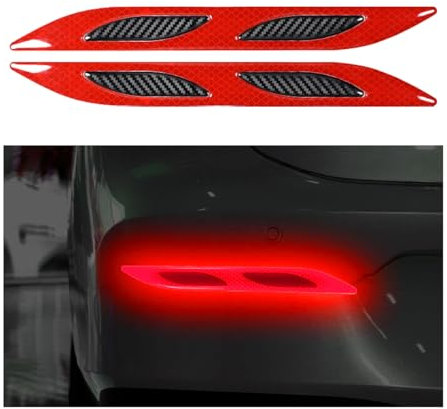 CGEAMDY 2 Piezas Adhesivos Reflectantes para Coche, Pegatinas Reflectantes 3D para Defensa De Coche, Adhesivos De Advertencia De Seguridad para Visibilidad Nocturna En El Guardabarros(Rojo)