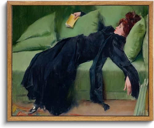 KBKBART Vintage Framed Wall Art, Moody Wall Decor Decadent Young Woman After the Dance Victorian Canvas Paintings, Vintage Wall Decor for Bedroom Living Room Home Office Classical Bathroom Decor Wall