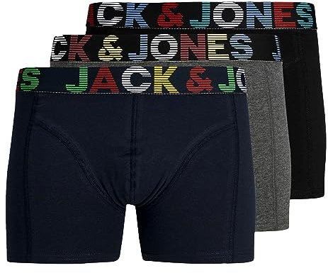 JACK & JONES Herren Unterhosen Shorts Boxershorts Trunks 3er Pack, Farbe:Mehrfarbig, Wäschegröße:M, Artikel:- Dark Grey Melange/Navy Blaze