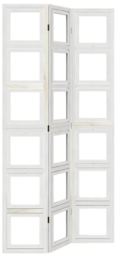 vidaXL Raumteiler 3-TLG., Paravent Faltbar mit Metallscharniere,Trennwand für Wohnzimmer Schlafzimmer Büro, Spanische Wand Sichtschutz, Weiß Massivholz Paulownia