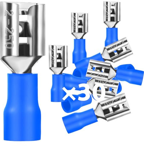 30Stk Flachsteckhülsen 1,5-2,5mm²/Steckbreite 6,35mm PVC Flachstecker Teilisoliert Kabelschuh FDD Kabel-Verbinder aus Kupfer verzinnt